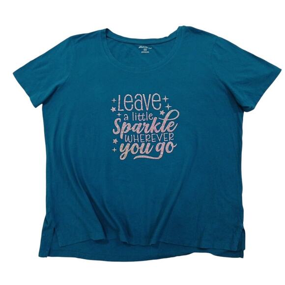 Eddie Bauer Glam Top T-Shirt Women's Curvy Plus Sz XXL Teal SPARKLE Dazzle Glam - Picture 1 of 12